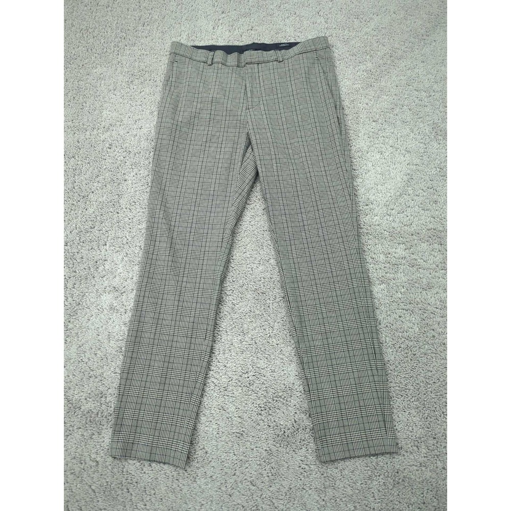 H&M Pants Womens 33R Gray Plaid Mid Rise Skinny Fit‎ Stretch Workwear Casual